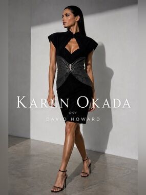 Vintage Karen Okada David Howard Black Gray Leather Suede Dress Womens 8 Gothic